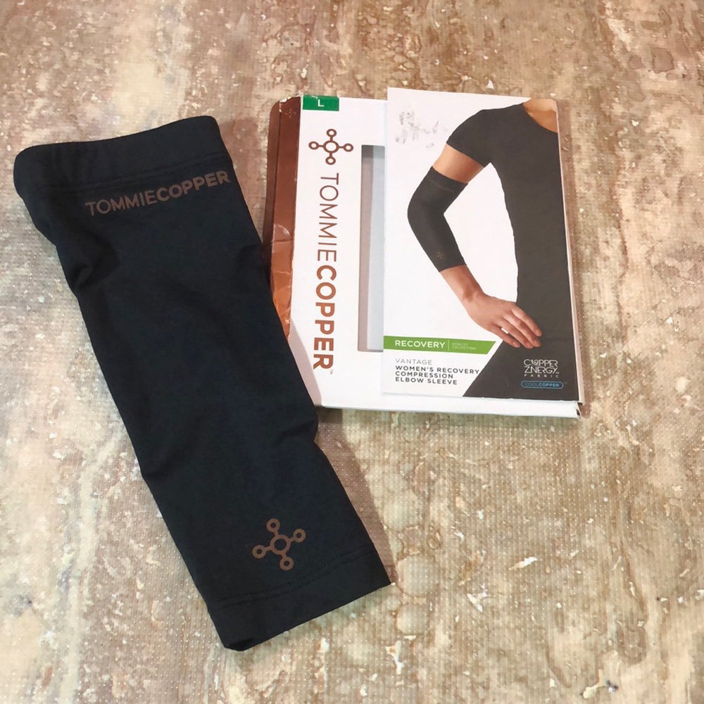 Tommie Copper Women’s recovery compression elbow sleeve.